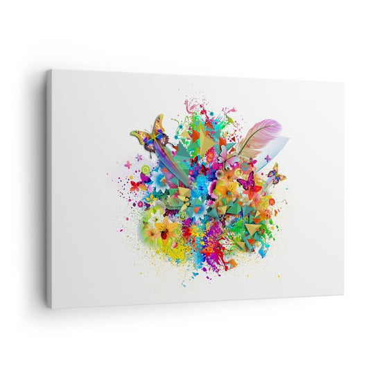Obraz na płótnie - Bukiet radości - 70x50cm - Motyl Kwiat Grafika - Nowoczesny Canvas obraz do salonu do sypialni ARTTOR ARTTOR