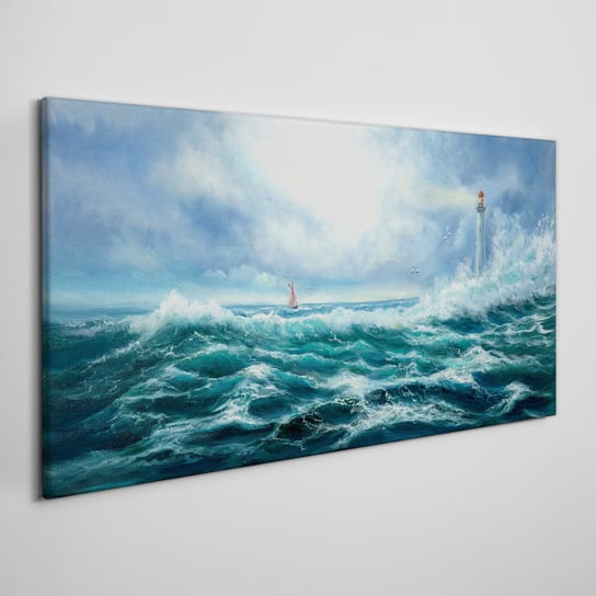 Obraz Na Płótnie Burza fale latarnia morska 100x50 Coloray