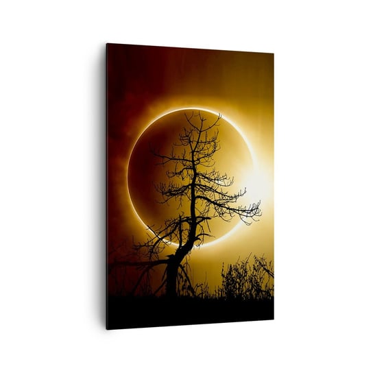 Obraz na płótnie - Całkowite zaćmienie - 80x120cm - Zaćmienie Słońca Drzewo Krajobraz - Nowoczesny obraz na ścianę do salonu do sypialni ARTTOR ARTTOR