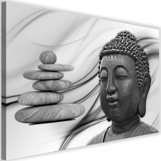 Obraz na płótnie Canvas FEEBY, Głowa Buddy i kamienie Zen 3, 120x80 cm Feeby