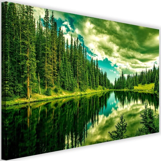 Obraz na płótnie Canvas FEEBY, Las nad górskim jeziorem, 90x60 cm Feeby