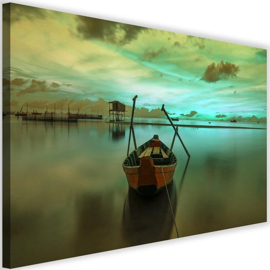 Obraz na płótnie Canvas FEEBY, Łódź na spokojnym jeziorze, 120x80 cm Feeby