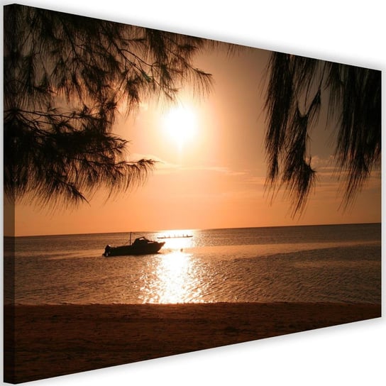 Obraz na płótnie Canvas FEEBY, Motorówka na brzegu morza, 120x80 cm Feeby