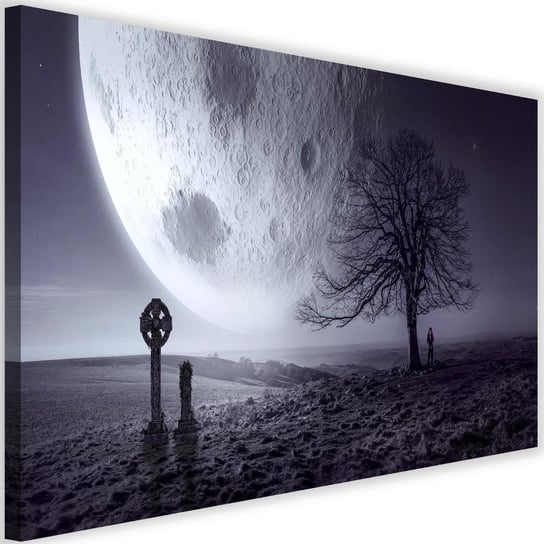 Obraz na płótnie Canvas FEEBY, Ogromny księżyc nad Ziemią fantasy, 120x80 cm Feeby
