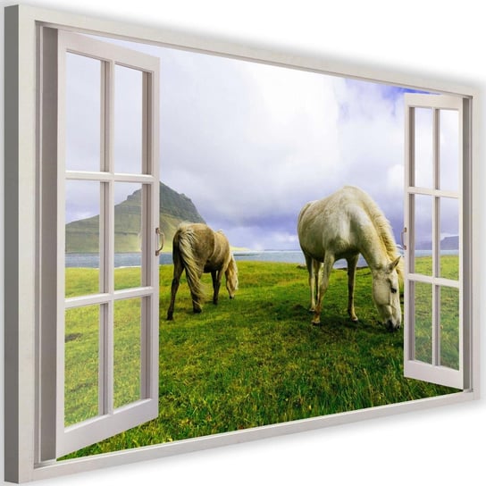 Obraz na płótnie Canvas FEEBY, Okno - konie na łące, 60x40 cm Feeby