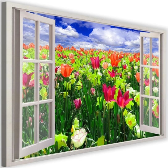 Obraz na płótnie Canvas FEEBY, Okno - łąka tulipanów, 120x80 cm Feeby