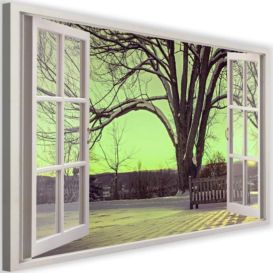 Obraz na płótnie Canvas FEEBY, Okno - ośnieżone drzewo, 90x60 cm Feeby