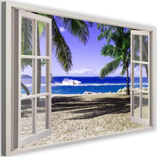 Obraz na płótnie Canvas FEEBY, Okno - plaża i palmy, 120x80 cm Feeby