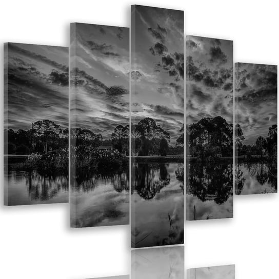 Obraz na płótnie Canvas FEEBY, pentaptyk typ A, Chmury nad jeziorem 2, 300x140 cm Feeby