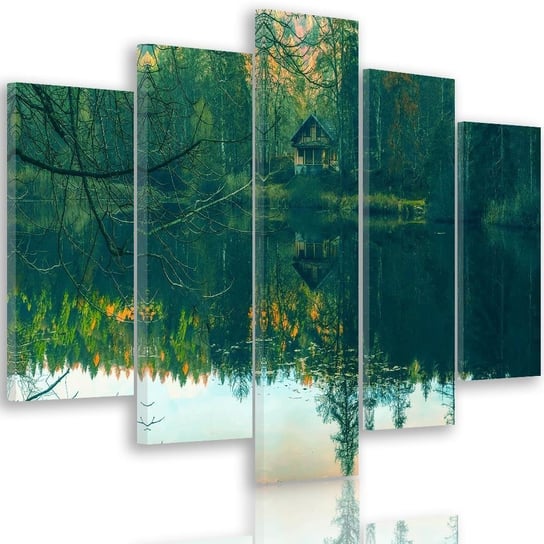 Obraz na płótnie Canvas FEEBY, pentaptyk typ A, Dom nad jeziorem 3, 250x120 cm Feeby