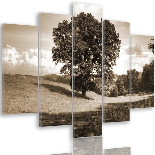 Obraz na płótnie Canvas FEEBY, pentaptyk typ A, Drzewo na polanie 1, 200x100 cm Feeby