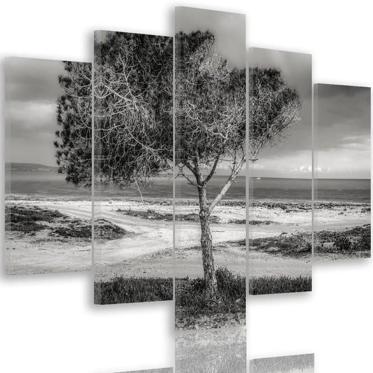 Obraz na płótnie Canvas FEEBY, pentaptyk typ A, Drzewo nad morzem, 100x70 cm Feeby