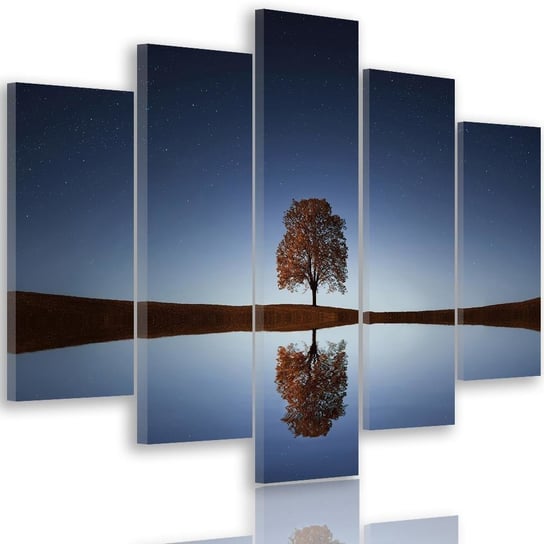 Obraz na płótnie Canvas FEEBY, pentaptyk typ A, Drzewo pod nocnym niebem, 150x100 cm Feeby