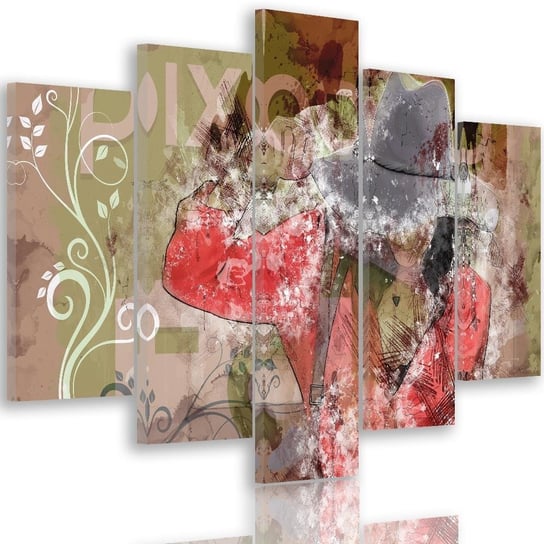 Obraz na płótnie Canvas FEEBY, pentaptyk typ A, Dziewczyna w kapeluszu abstrakcja, 200x100 cm Feeby