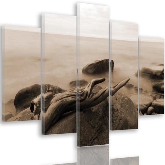 Obraz na płótnie Canvas FEEBY, pentaptyk typ A, Gałąź na kamieniu 1, 200x100 cm Feeby