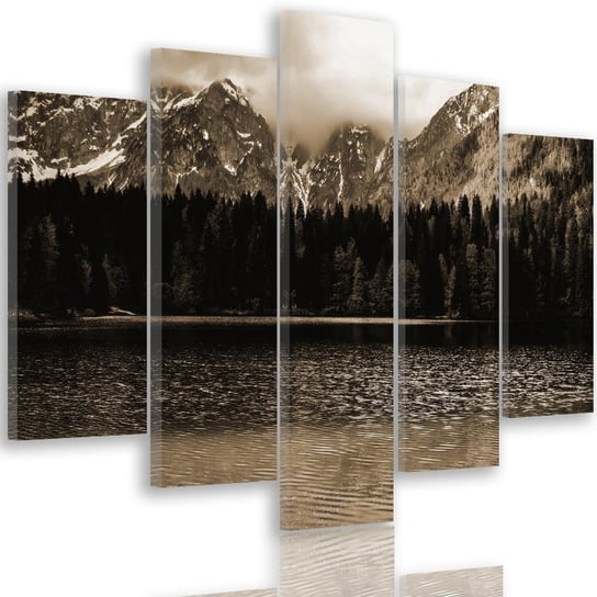 Obraz na płótnie Canvas FEEBY, pentaptyk typ A, Góry nad jeziorem 1, 200x100 cm Feeby