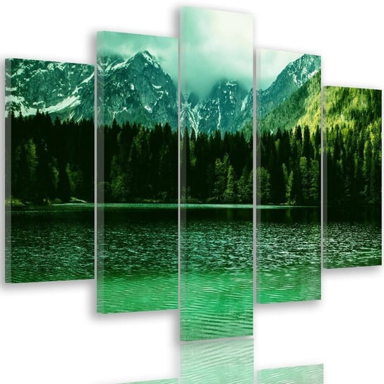 Obraz na płótnie Canvas FEEBY, pentaptyk typ A, Góry nad jeziorem 4, 100x70 cm Feeby