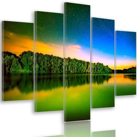 Obraz na płótnie Canvas FEEBY, pentaptyk typ A, Gwiazdy nad jeziorem 3, 200x100 cm Feeby