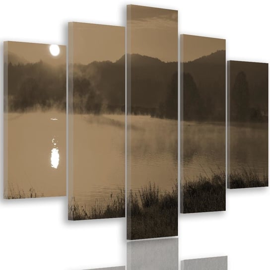 Obraz na płótnie Canvas FEEBY, pentaptyk typ A, Jezioro we mgle 1, 150x100 cm Feeby