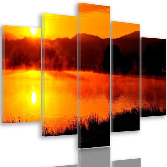 Obraz na płótnie Canvas FEEBY, pentaptyk typ A, Jezioro we mgle 4, 200x100 cm Feeby