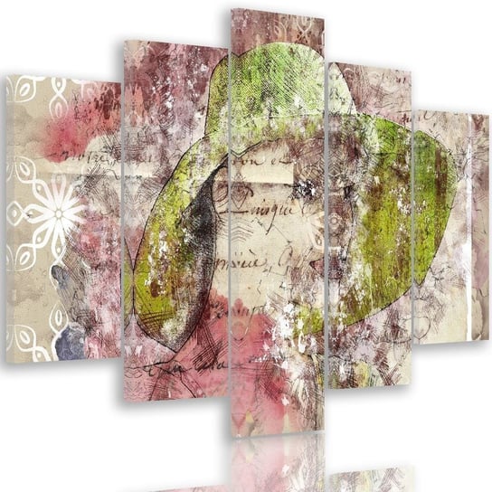 Obraz na płótnie Canvas FEEBY, pentaptyk typ A, Kobieta w zielonym kapeluszu, 150x100 cm Feeby