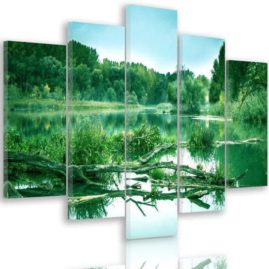 Obraz na płótnie Canvas FEEBY, pentaptyk typ A, Powalone drzewo w jeziorze 4, 300x140 cm Feeby