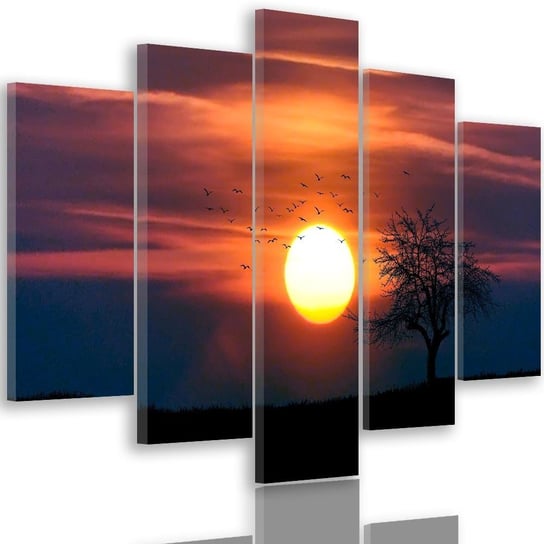 Obraz na płótnie Canvas FEEBY, pentaptyk typ A, Ptaki o zachodzie słońca 3, 150x100 cm Feeby