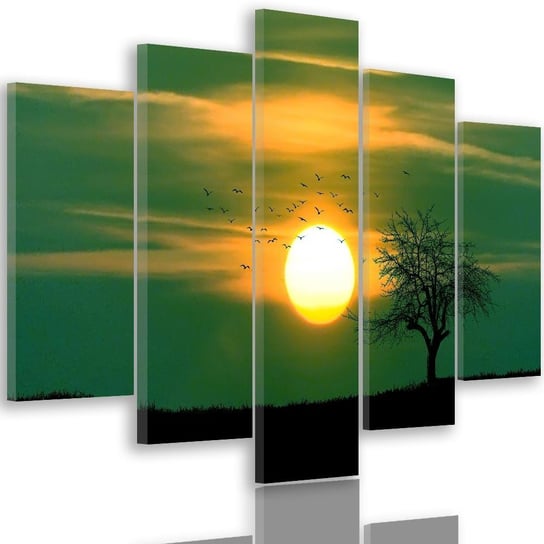 Obraz na płótnie Canvas FEEBY, pentaptyk typ A, Ptaki o zachodzie słońca 4, 250x120 cm Feeby