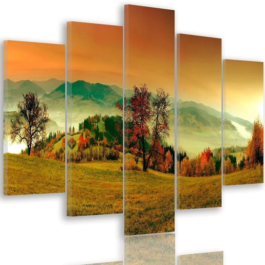 Obraz na płótnie Canvas FEEBY, pentaptyk typ A, Wzgórza z jesiennymi drzewami 3, 300x140 cm Feeby