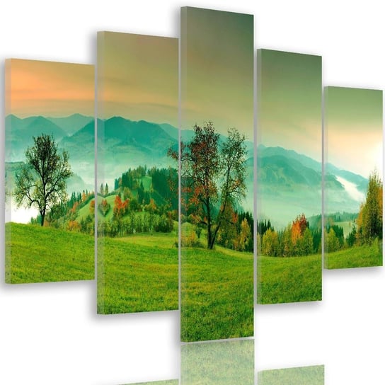 Obraz na płótnie Canvas FEEBY, pentaptyk typ A, Wzgórza z jesiennymi drzewami 4, 100x70 cm Feeby