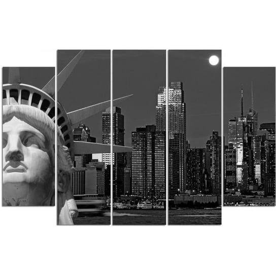 Obraz na płótnie Canvas FEEBY, pentaptyk typ B, Statua wolności z widokiem na miasto, 100x70 cm Feeby