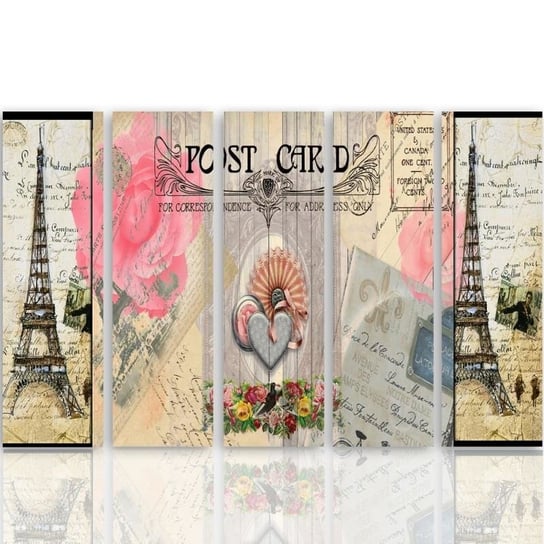 Obraz na płótnie Canvas FEEBY, pentaptyk typ C, Kartka pocztowa z Paryża, 100x70 cm Feeby
