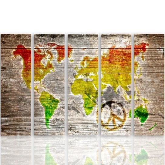 Obraz na płótnie Canvas FEEBY, pentaptyk typ C, Kolorowa pacyfistyczna mapa świata, 100x70 cm Feeby