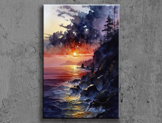 Obraz na płótnie canvas góry skały morze zachód b 70x100cm Obraz na płótnie