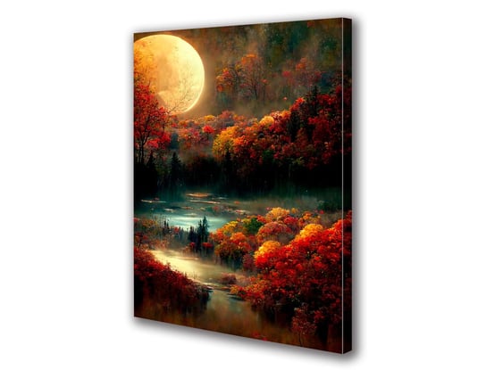 Obraz na płótnie canvas księżyc noc las woda g 50x70 cm Obraz na płótnie
