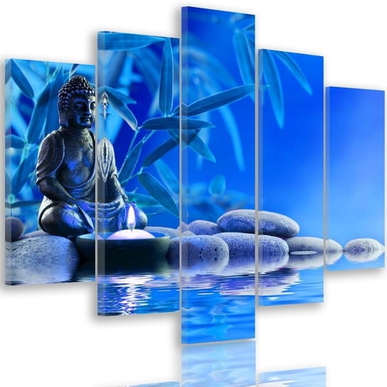 Obraz na płótnie Canvas, pentaptyk typ A, Budda nad wodą na kamieniach, 200x100 cm Feeby