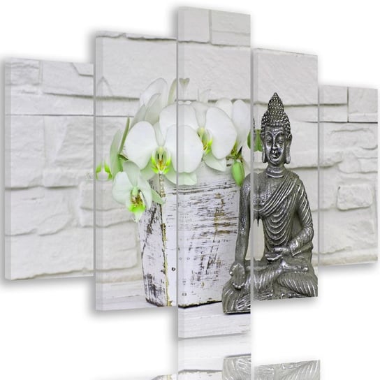 Obraz na płótnie Canvas, pentaptyk typ A, Budda z kwiatkiem 2, 200x100 cm Feeby
