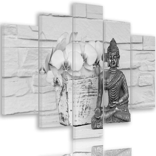 Obraz na płótnie Canvas, pentaptyk typ A, Budda z kwiatkiem 3, 200x100 cm Feeby