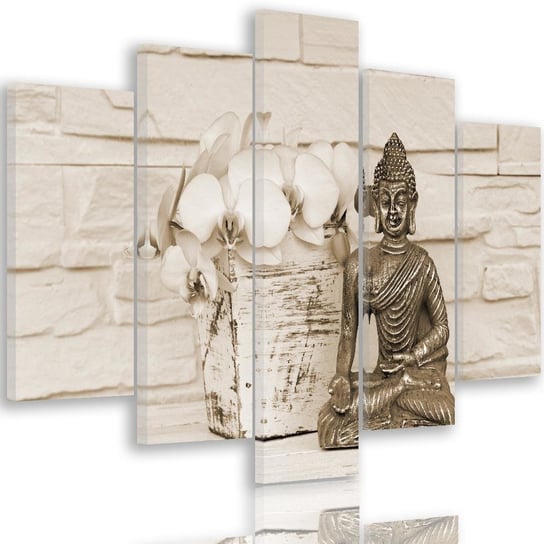 Obraz na płótnie Canvas, pentaptyk typ A, Budda z kwiatkiem 4, 100x70 cm Feeby