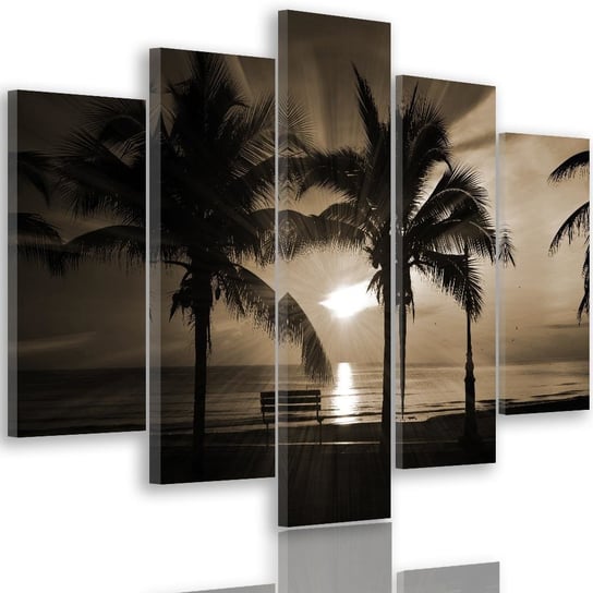 Obraz na płótnie Canvas, pentaptyk typ A, Palmy i promienie słońca 1, 150x100 cm Feeby