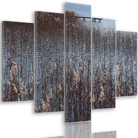 Obraz na płótnie Canvas, pentaptyk typ A, Trzciny nad morzem, 300x140 cm Feeby