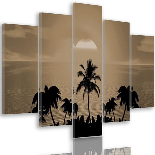 Obraz na płótnie Canvas, pentaptyk typ A, Zachód słońca z palmami 1, 100x70 cm Feeby