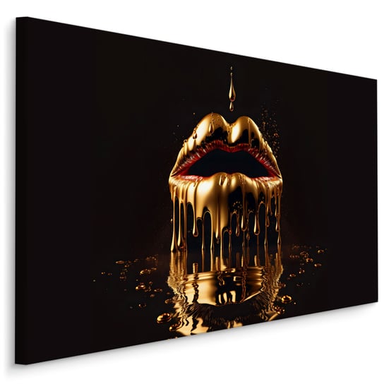 Obraz Na Płótnie Canvas Rozpływające Się Złote USTA Abstrakcja 3D 100x70 Muralo