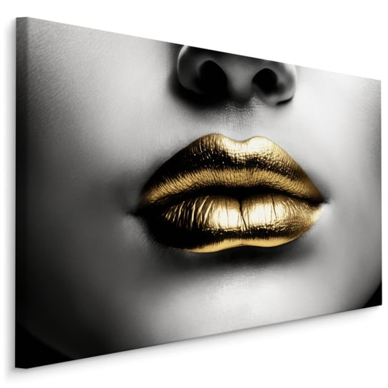 Obraz Na Płótnie Canvas ZŁOTE Usta Twarz Kobiety Abstrakcja 3D 100x70 Muralo