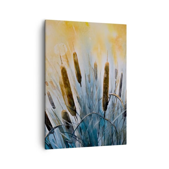 Obraz na płótnie - Chłód wody, słońca żar - 50x70cm - Trzcina Pejzaż Kwiaty - Nowoczesny Canvas obraz do salonu do sypialni ARTTOR ARTTOR