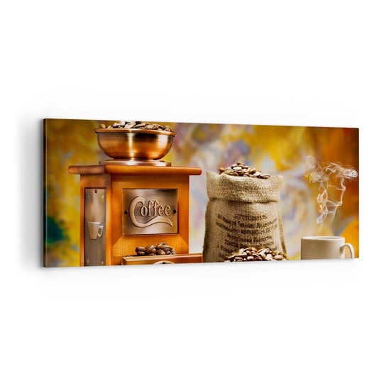 Obraz na płótnie - Chrzęst ziaren, terkot młynka - 100x40cm - Gastronomia Kawa Młynek Do Kawy - Nowoczesny foto obraz w ramie do salonu do sypialni ARTTOR ARTTOR