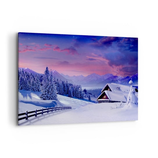 Obraz na płótnie - Cicha noc - 100x70cm - Krajobraz Zima Alpy - Nowoczesny foto obraz w ramie do salonu do sypialni ARTTOR ARTTOR