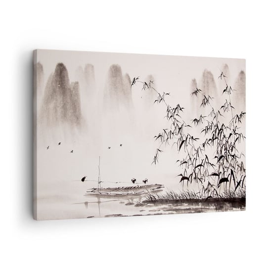 Obraz na płótnie - Cisza ryżowych pól - 70x50cm - Krajobraz Natura Grafika - Nowoczesny Canvas obraz do salonu do sypialni ARTTOR ARTTOR