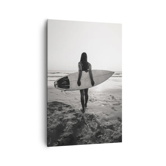 Obraz na płótnie - Córka morskiej fali - 80x120cm - Kobieta Plaża Surfing - Nowoczesny obraz na ścianę do salonu do sypialni ARTTOR ARTTOR