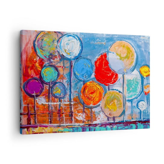 Obraz na płótnie - Cuda na kiju - 70x50cm - Kolorowe Balony Abstrakcja Dla Dzieci - Nowoczesny Canvas obraz do salonu do sypialni ARTTOR ARTTOR